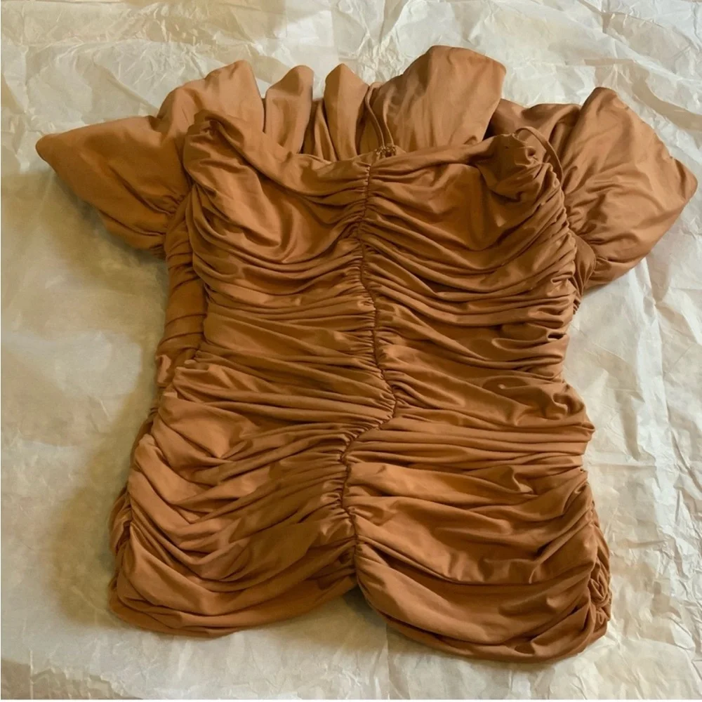 House of CB ‘Claudine’ Tan Ruffle Midi Dress - Picture 3 of 7